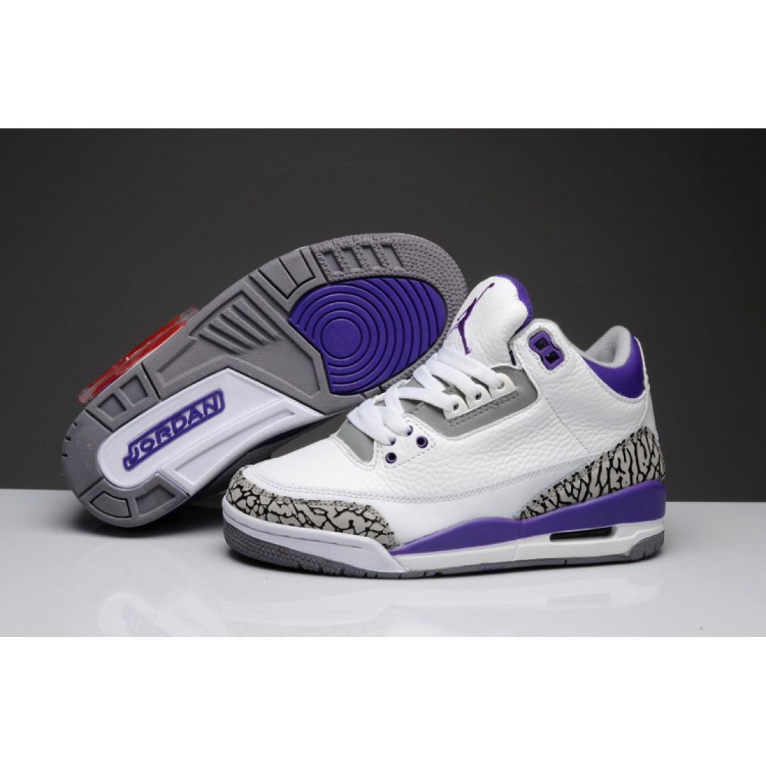 Women Air Jordan 3 White Cement Grey Purple - Click Image to Close